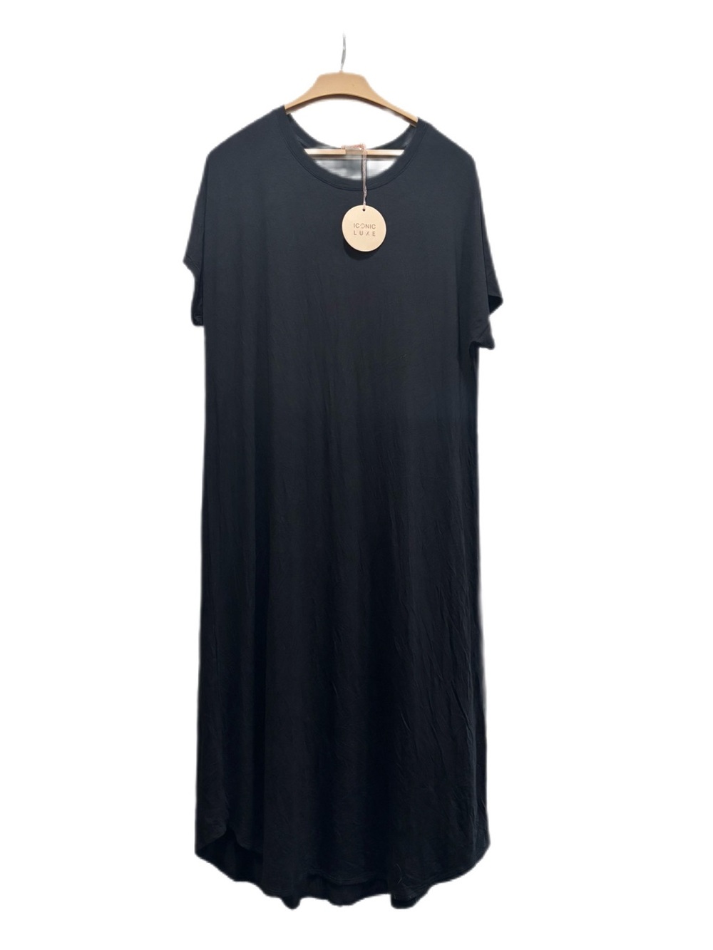NWT Iconic Luxe Black Short Sleeve Midi T-Shirt Dress - Size XL
